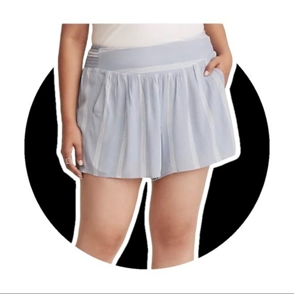 TORRID BLUE & WHITE STRIPED GAUZE  SMOCKED SHORTS - Picture 2 of 7